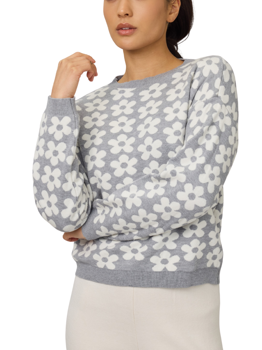 Daisy Viscose Crew Knit - Grey