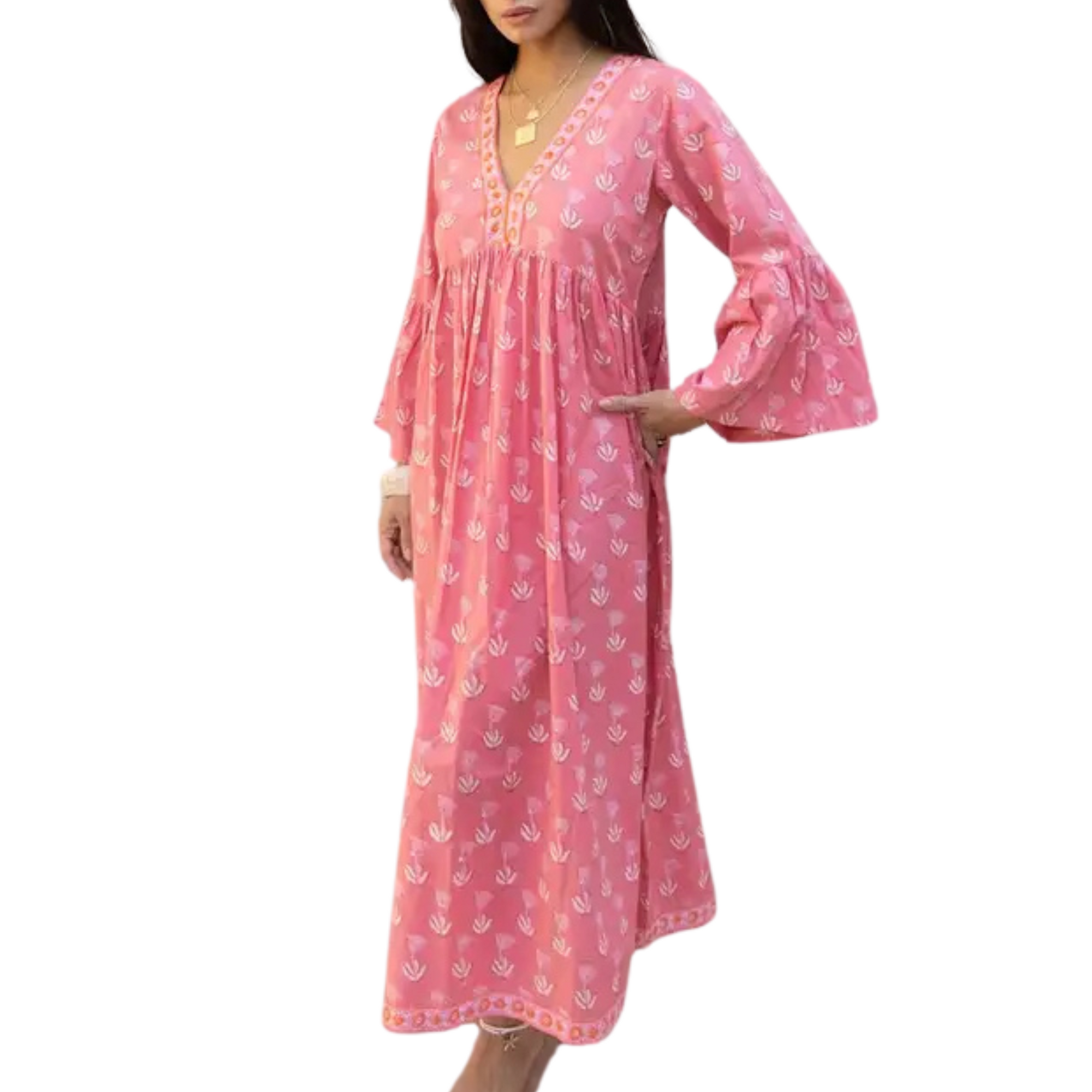 Bhavani Hand Block Printed Dress - Coral