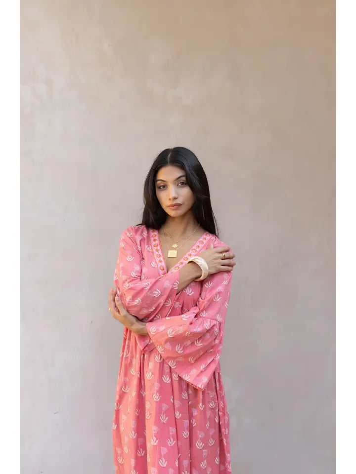 Bhavani Hand Block Printed Dress - Coral