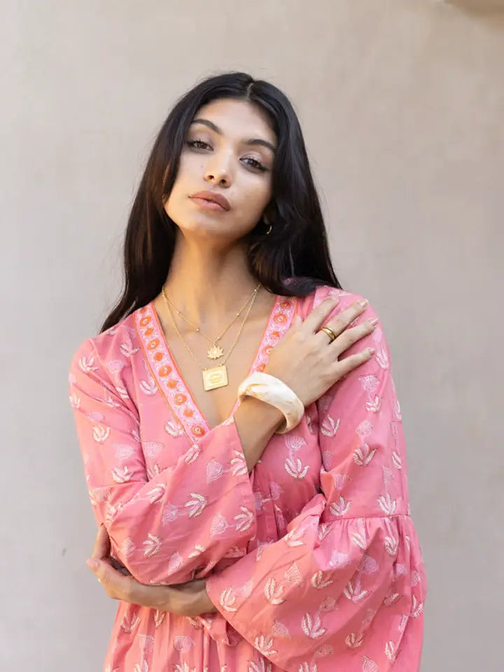 Bhavani Hand Block Printed Dress - Coral