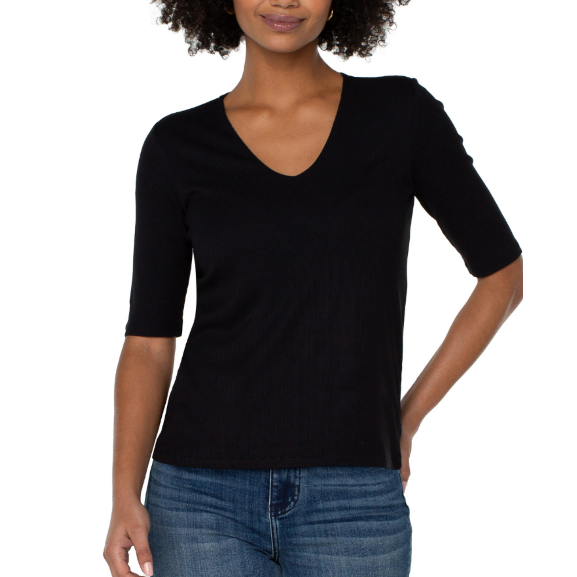 Double Layer V-Neck Top in Black