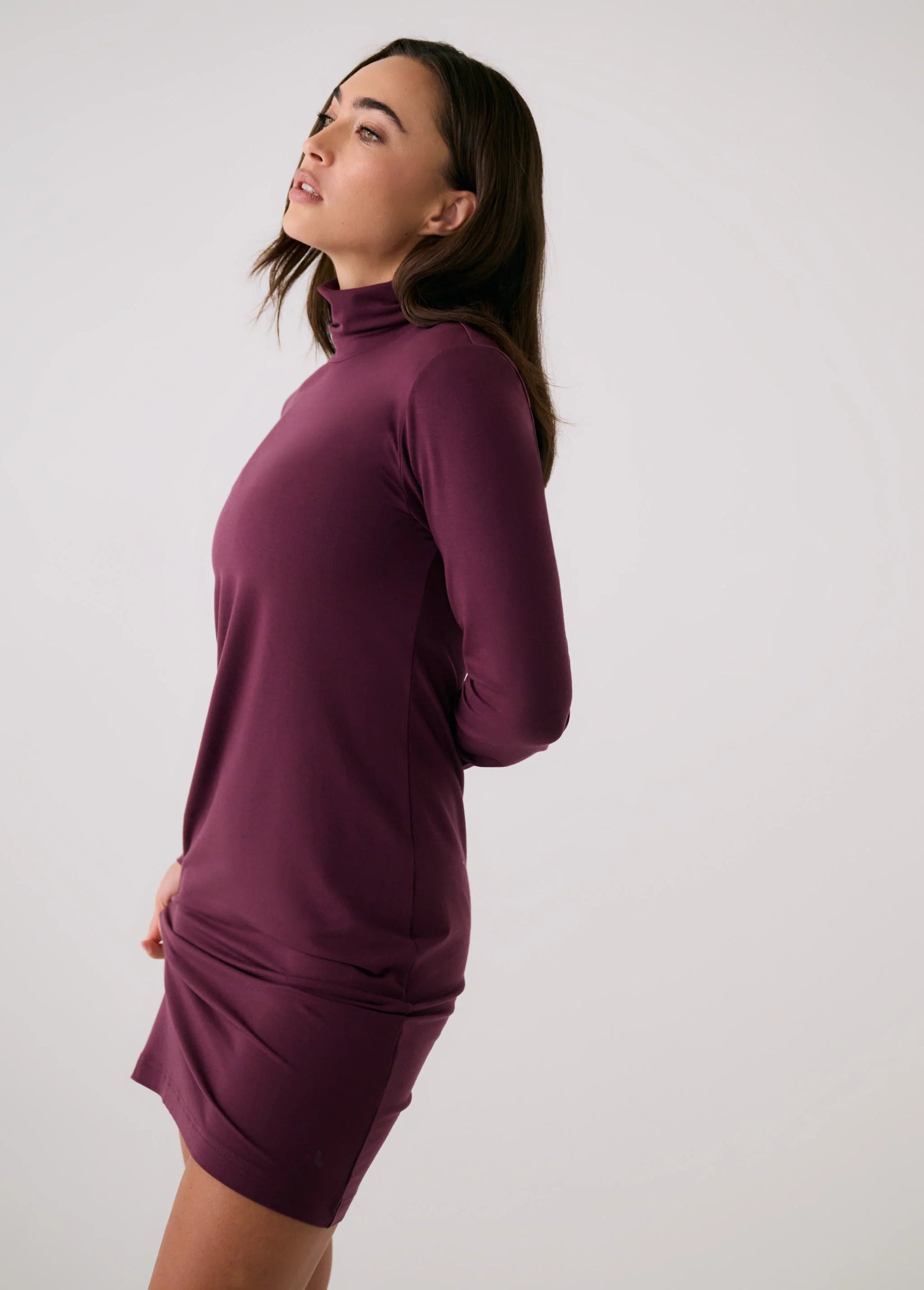 Dynamic Turtleneck Dress - Dark Cherry