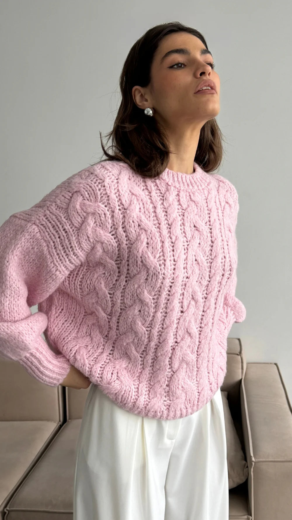 Mara Crew Cable Knit - Candy