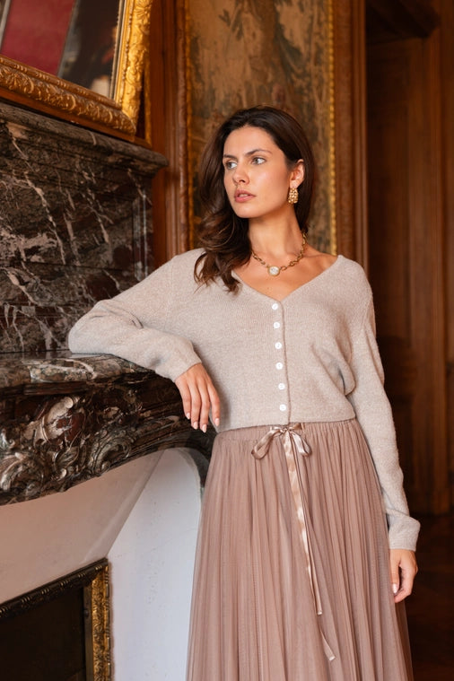 Mila V-Neck Button Cardigan - Taupe