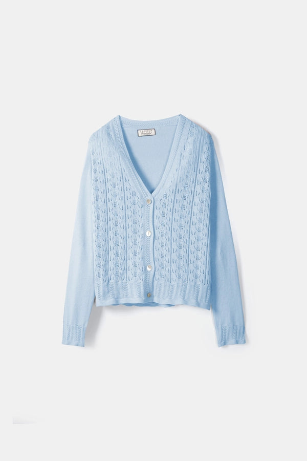 Patty Crochet Knit Cardi - Pale Blue