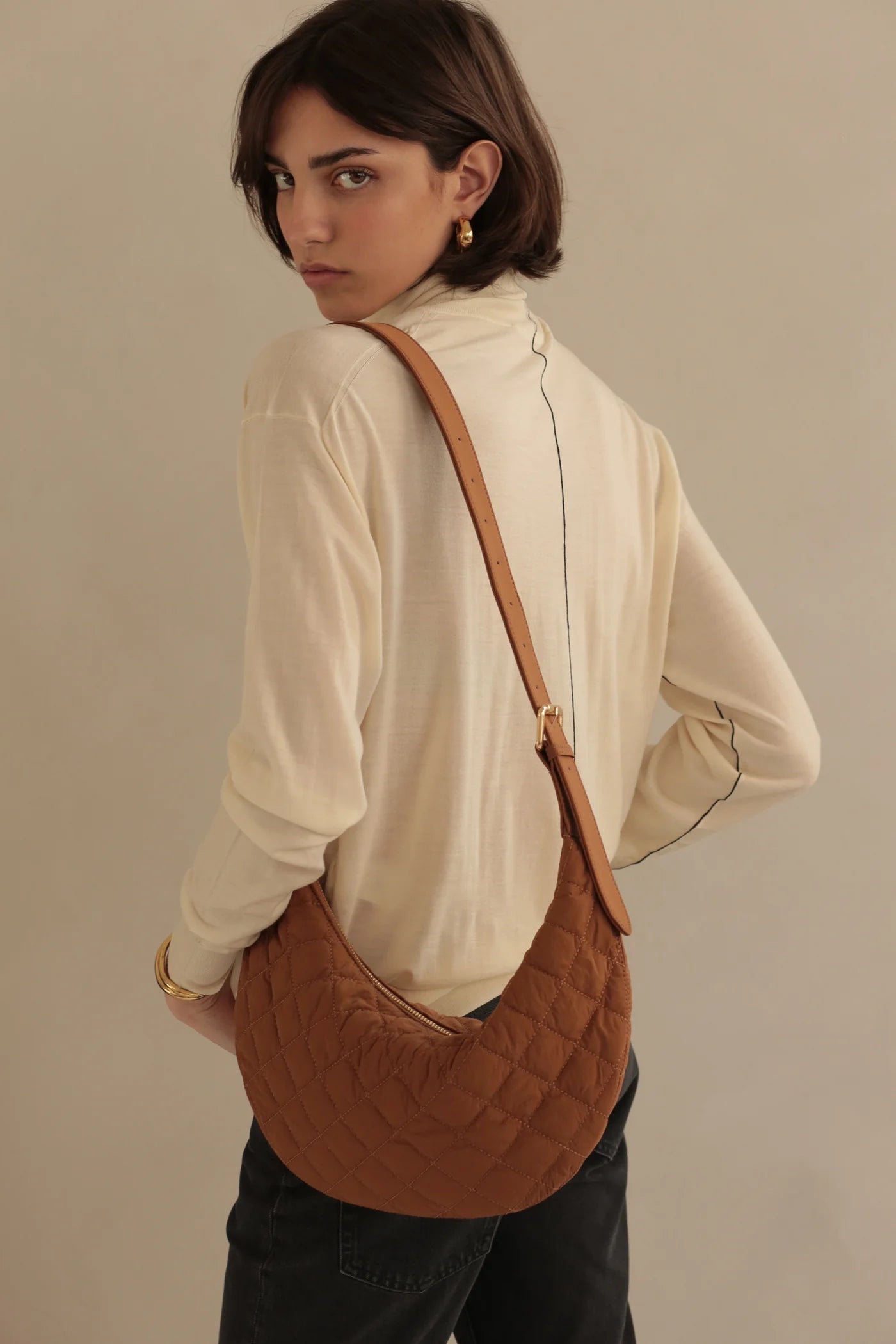 Ela Quilted Crossbody in Walnut