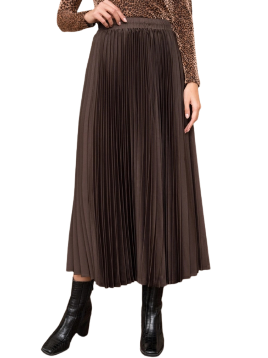 Pleated Satin Skirt - Chocolate