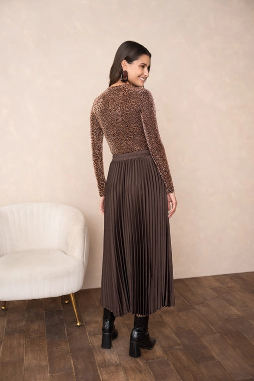 Pleated Satin Skirt - Chocolate