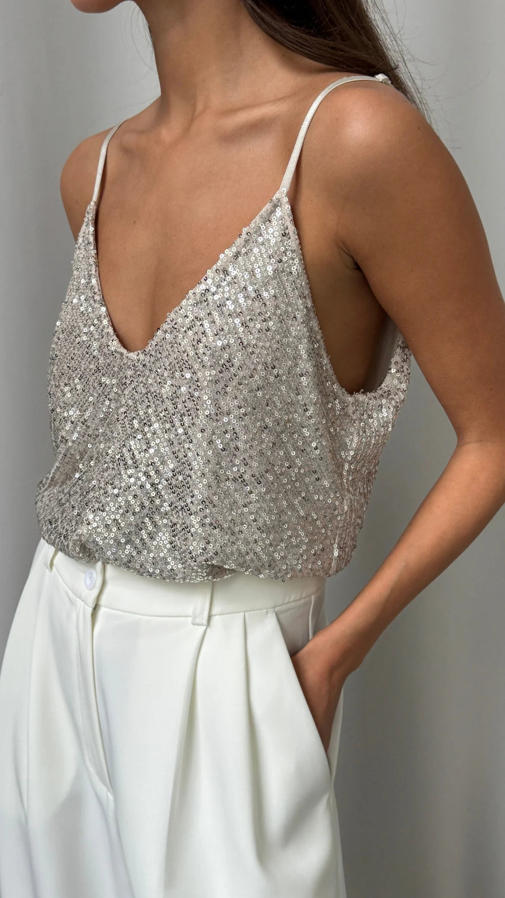 Sienna Sequin Cami - Silver