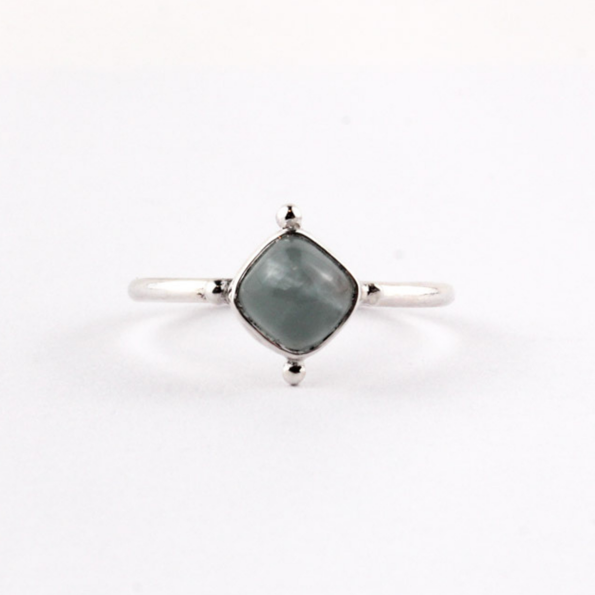 Silver Aquamarine Bead Ring
