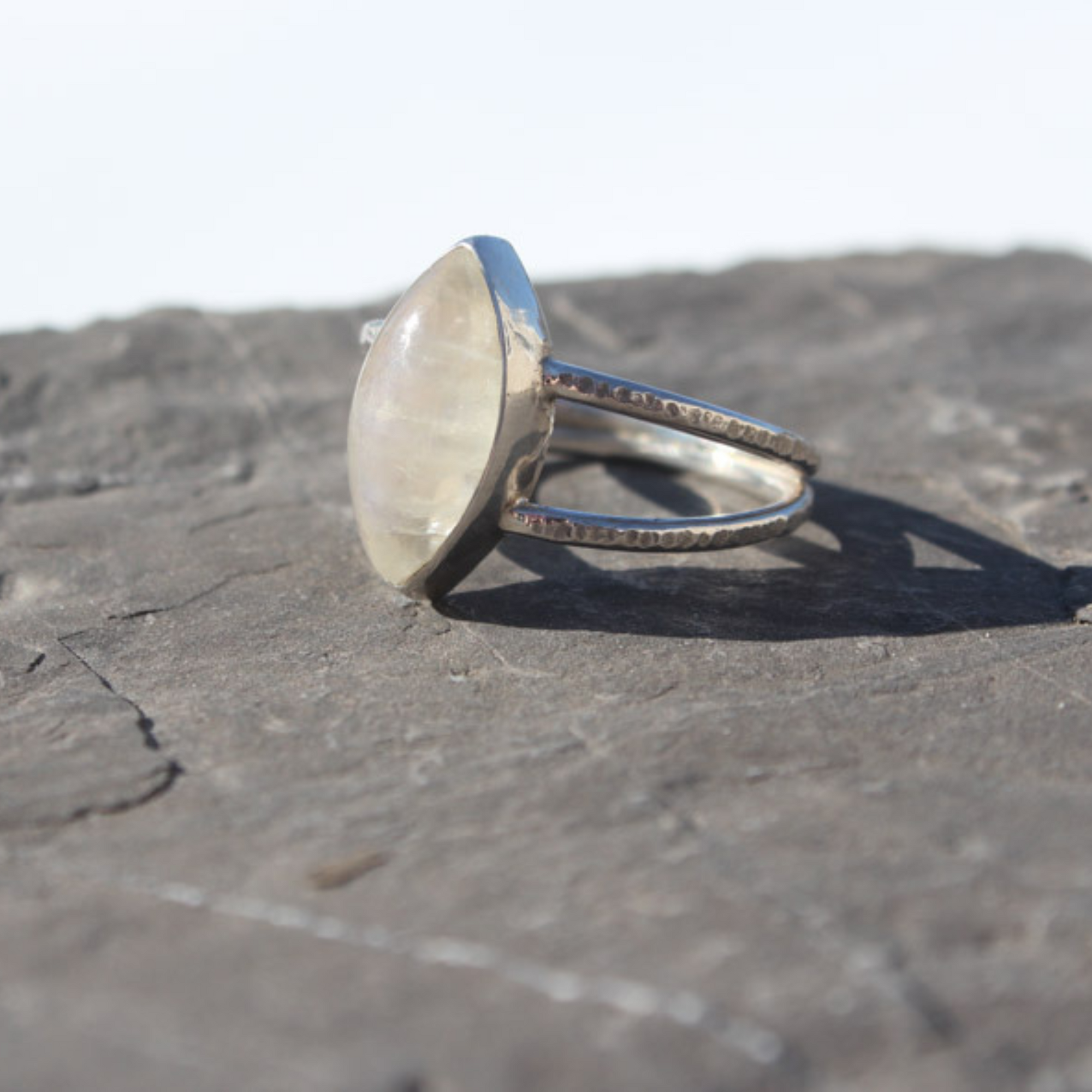Silver & Moonstone Double Band Ring