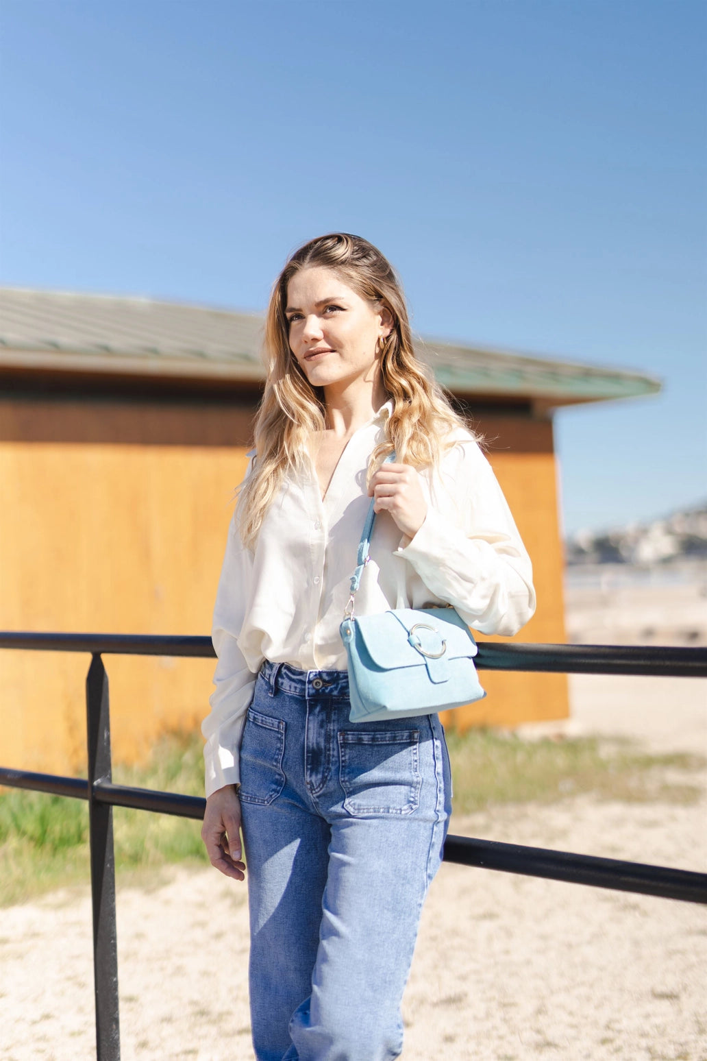Suede Shoulder Sachel - Sky Blue