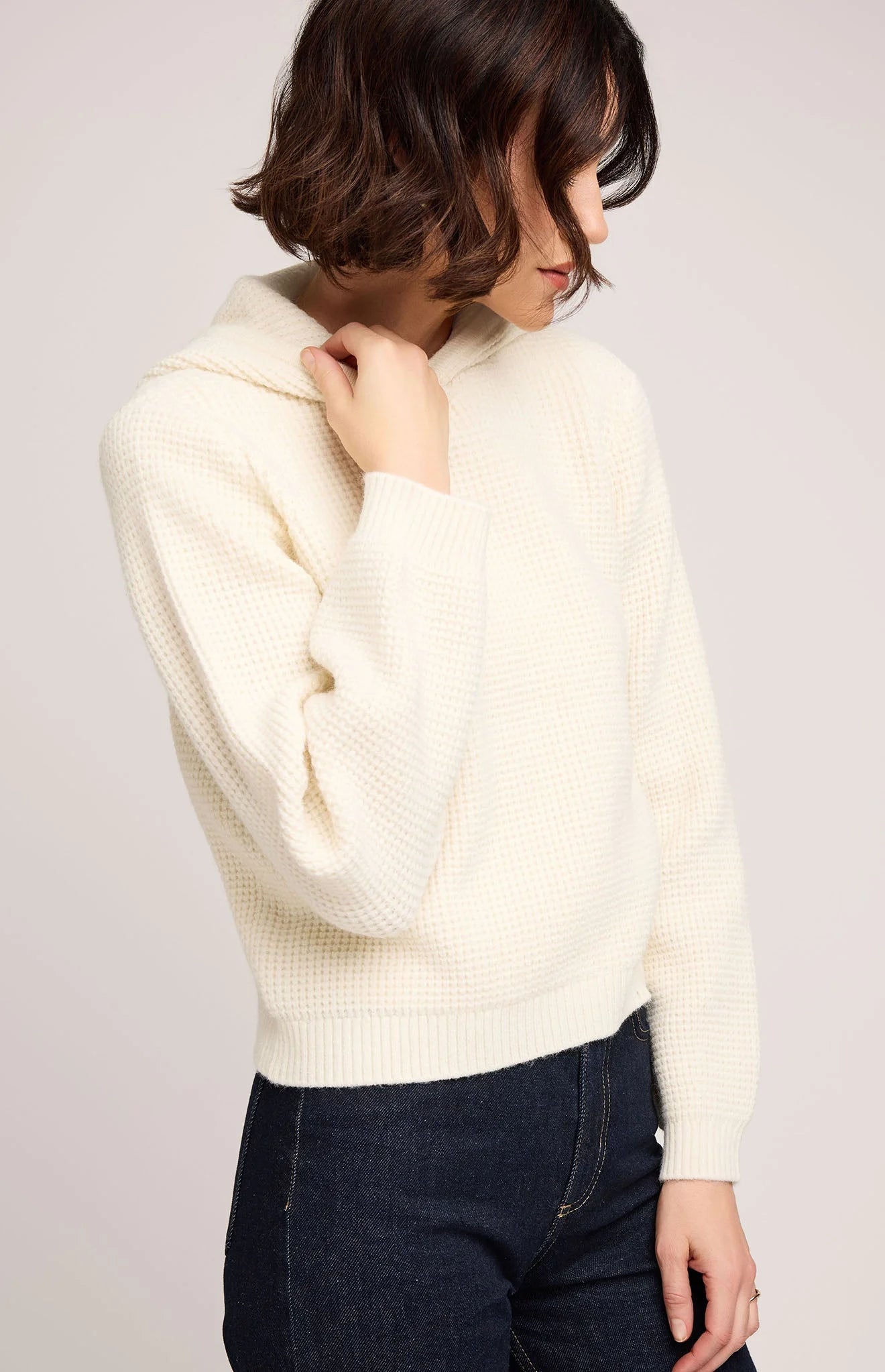 Jessica Hooded Waffle Knit - Cream