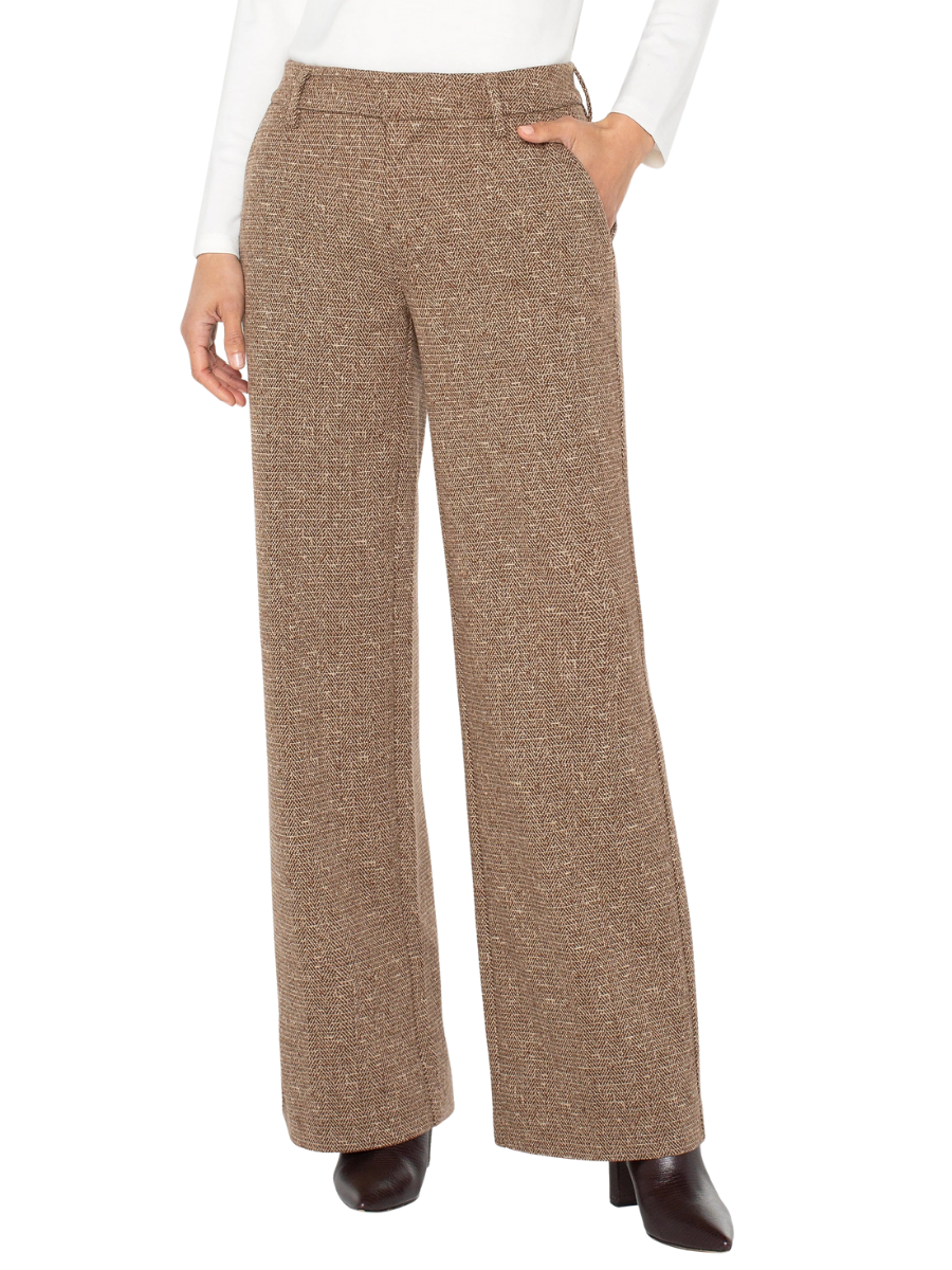 Kelsey Wide Leg Pant - Brown/Camel Herringbone