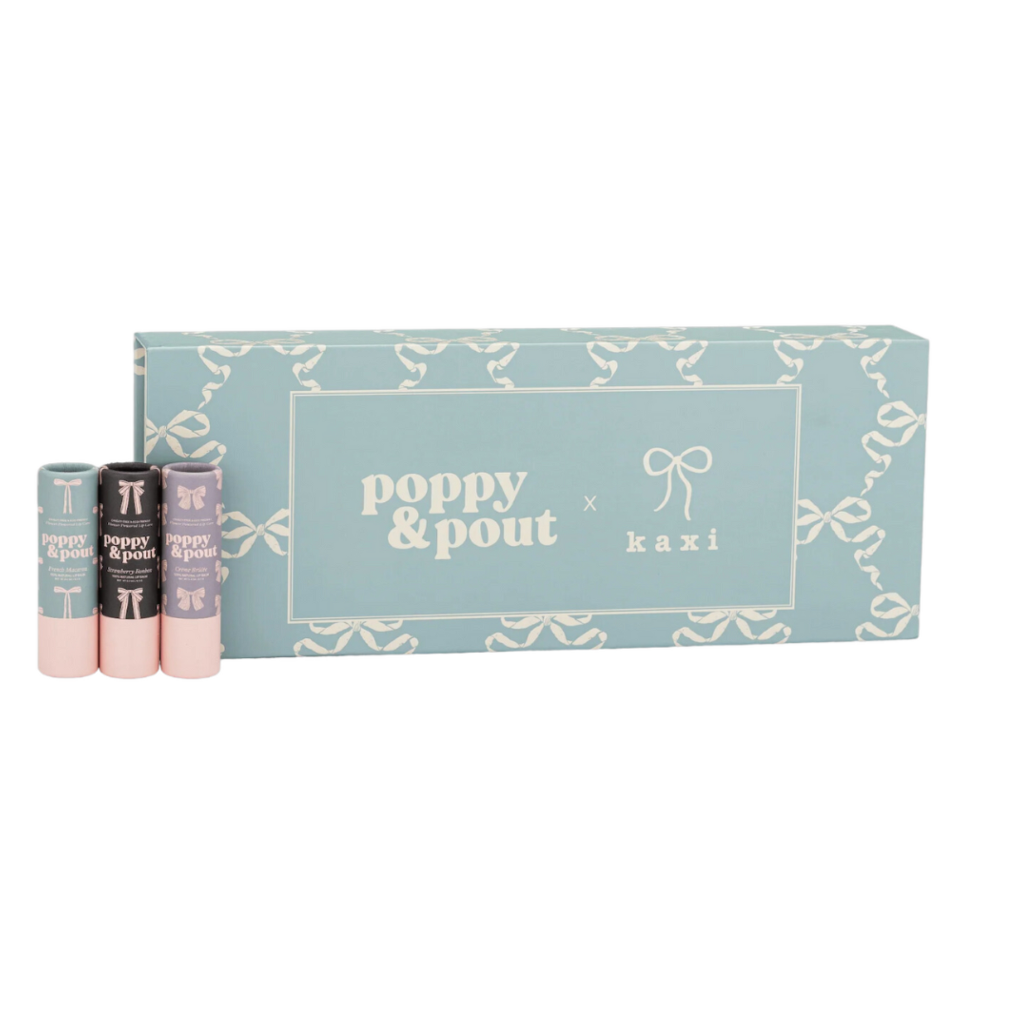 Poppy & Pout Coquette Lip Balm Trio w Kaxi Hair Bow