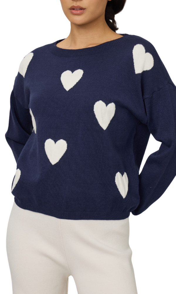Hailey Viscose Heart Crew - Navy/Crewm