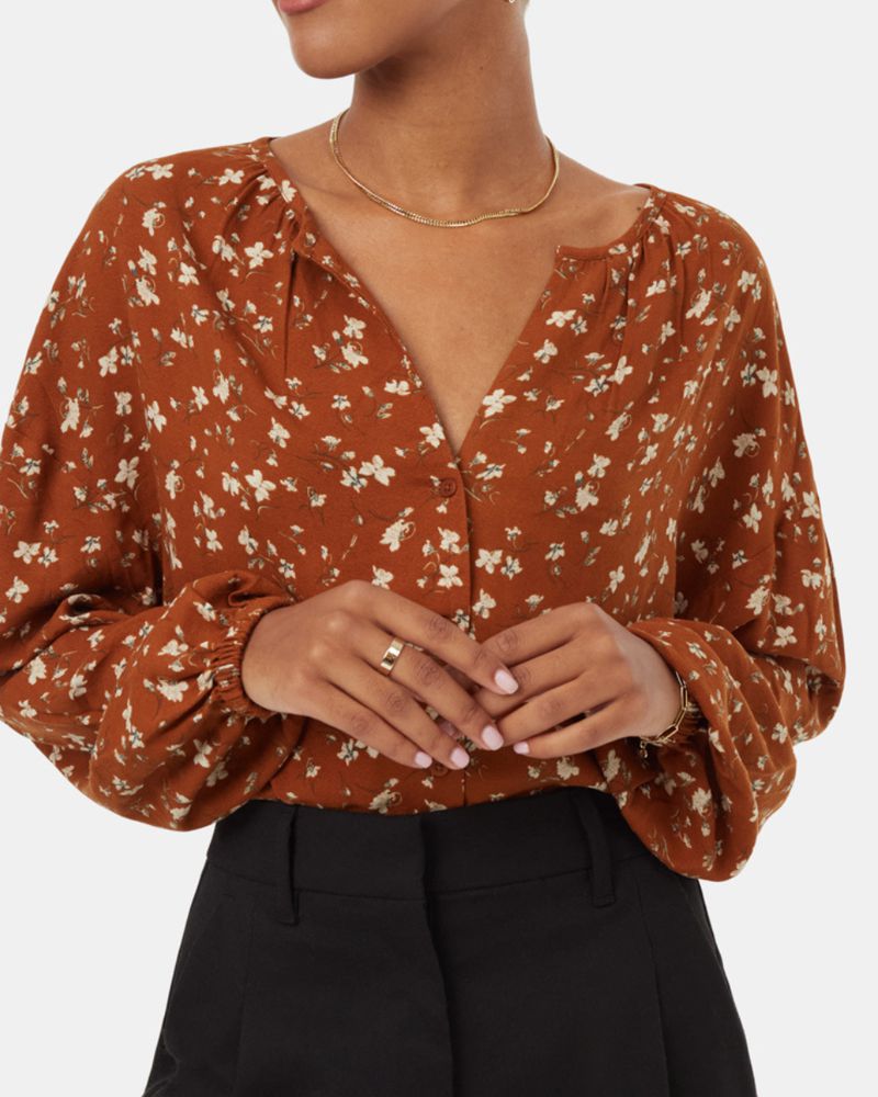 EcoWoven Crepe Blouse in Toffee Mix