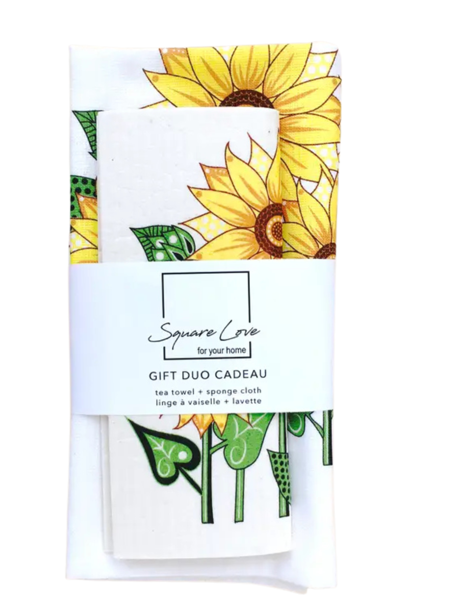 Eco Tea Towel & Sponge Cloth Gift Duo - Sunflowers
