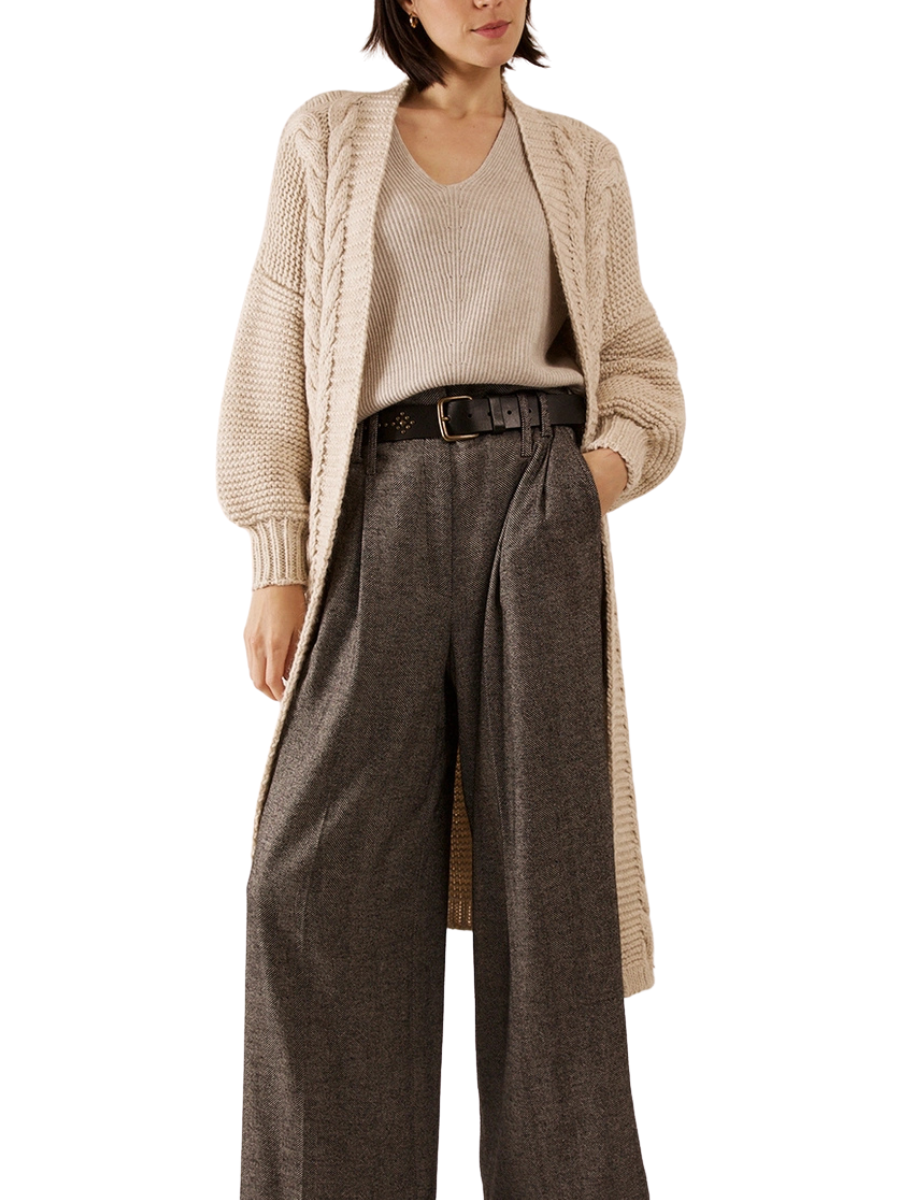 Alpaca Blend Cable Knit Cardigan- Ecru
