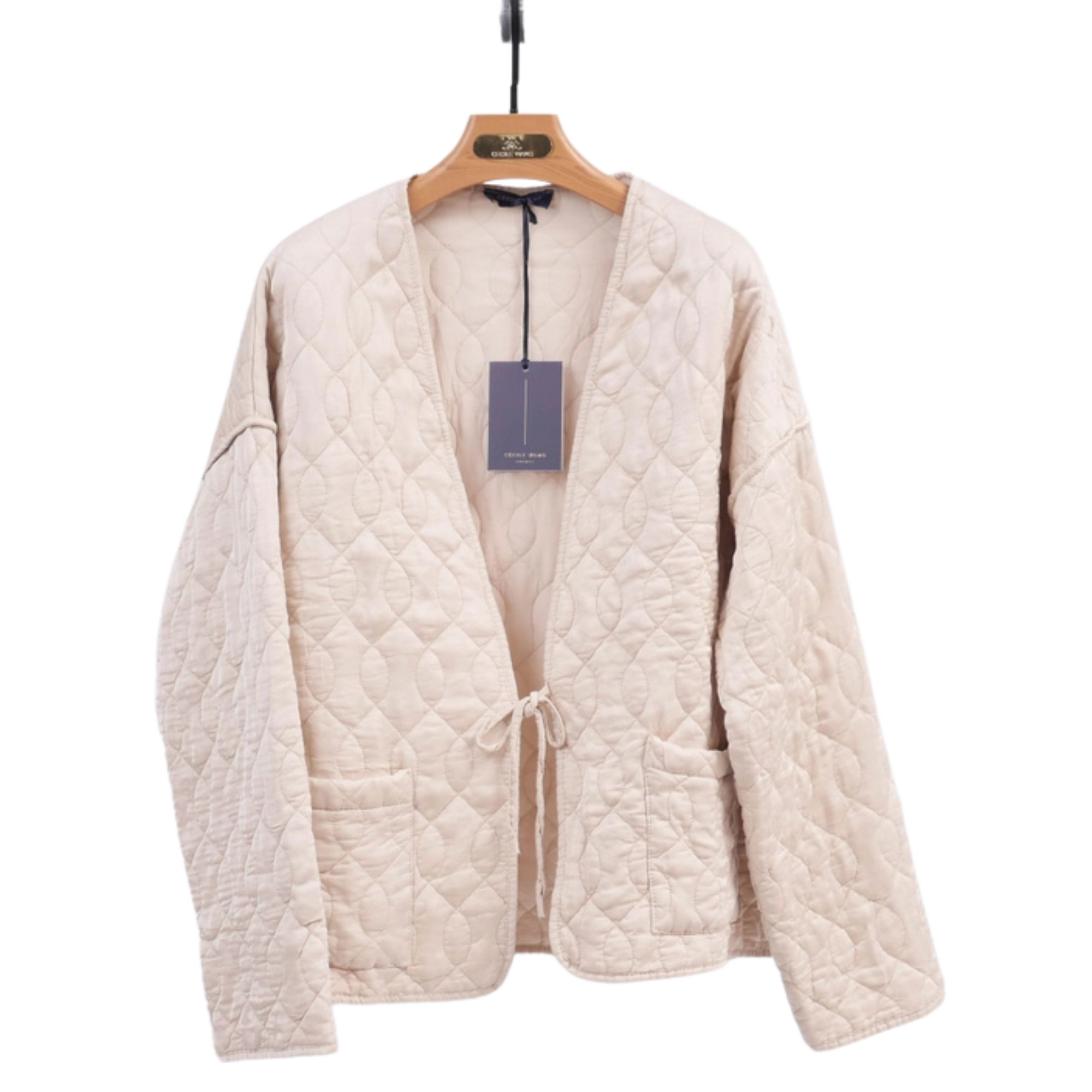 Quilted Silk Tie Front Jacket - Ivory