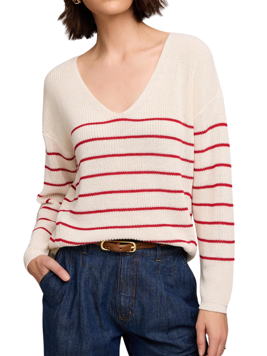 Tucker Knit Sweater- Red/Cream Stripe