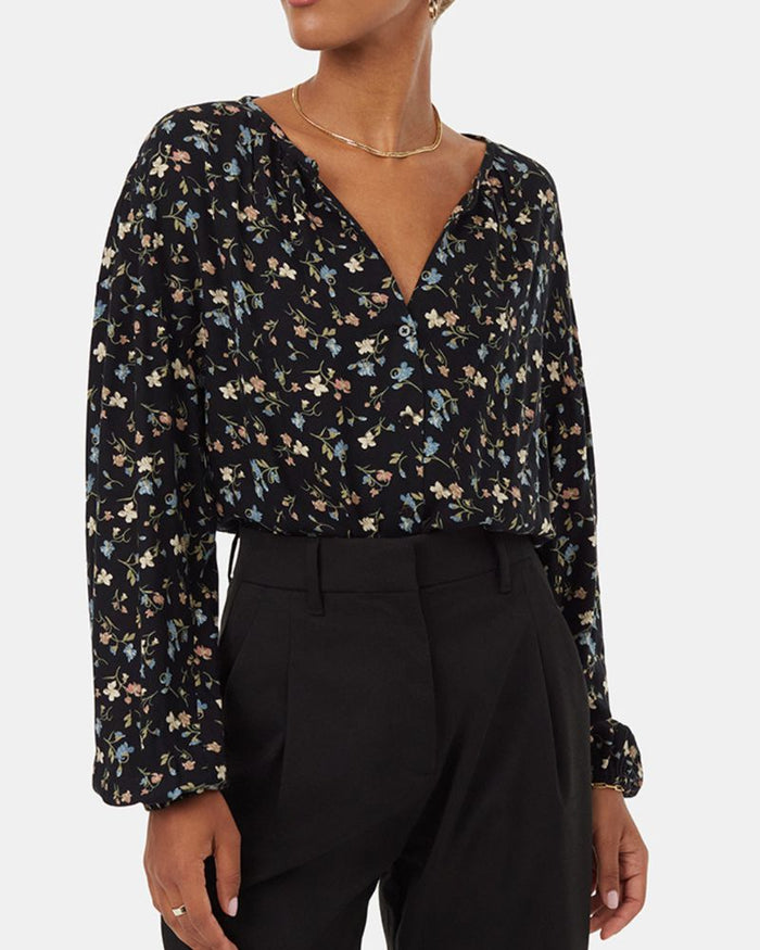EcoWoven Crepe Blouse in Black/ Blossom