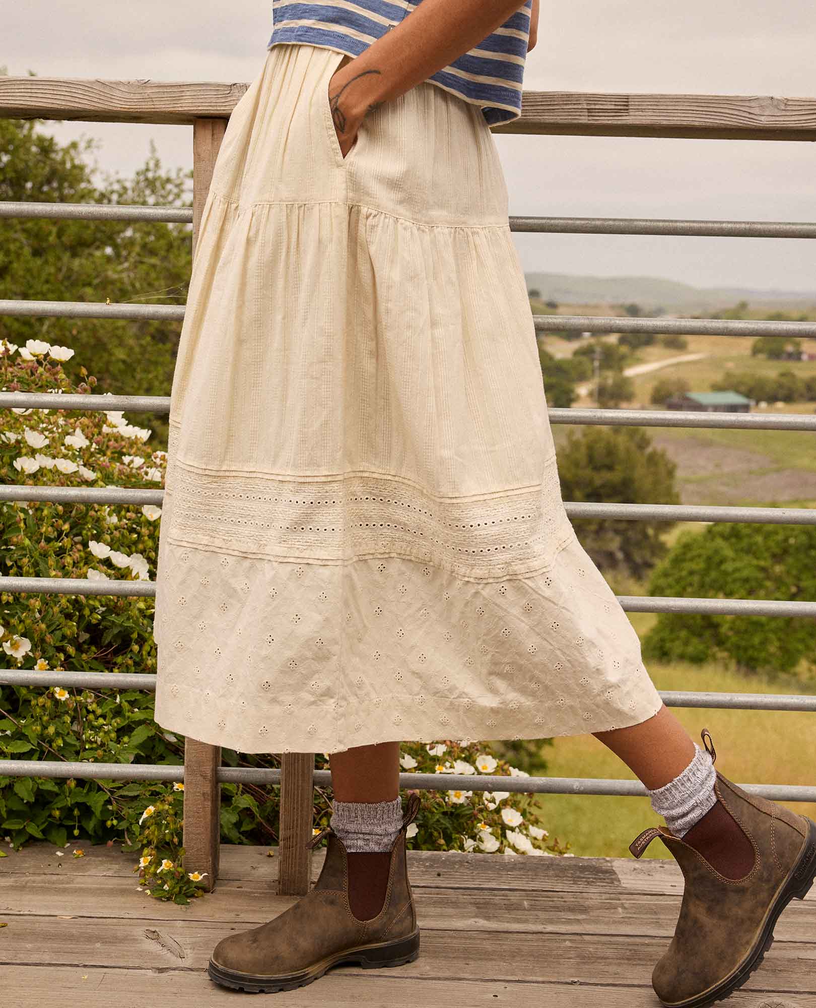 Airscape Midi Skirt - Salt Dobby