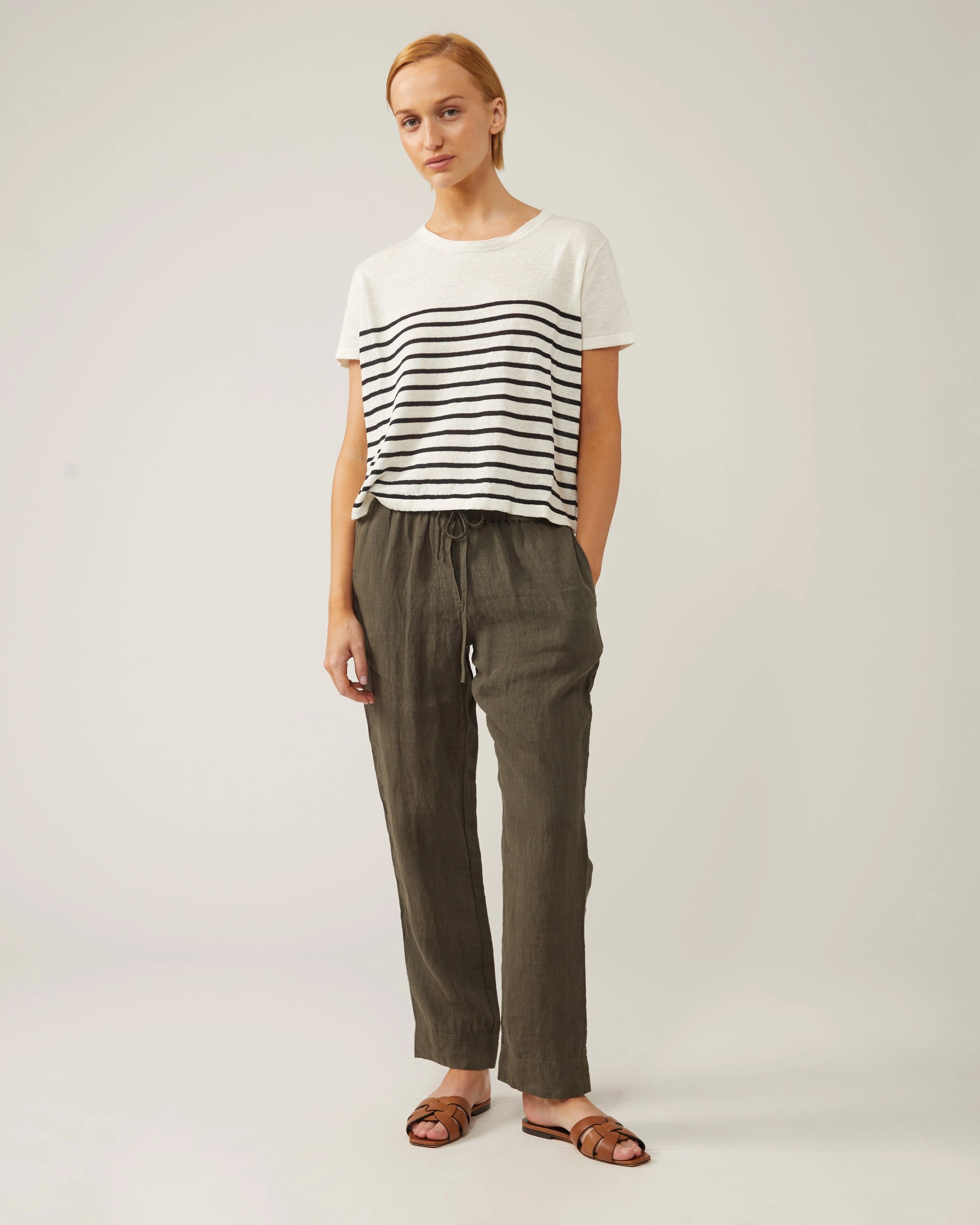 Noella Linen Stripe Top - Ivory/Black