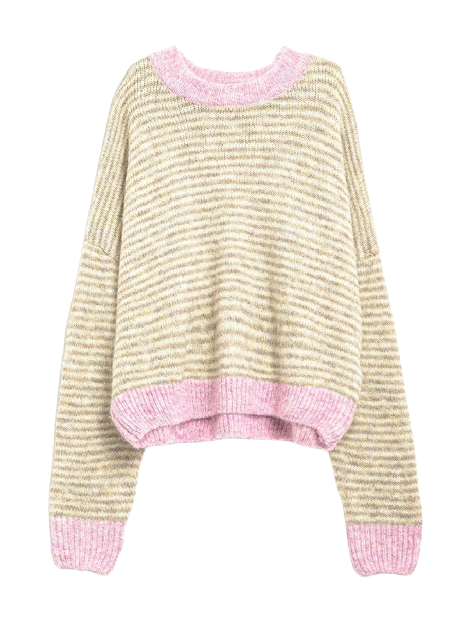 Amara Contrast Sweater - Pink/Cream