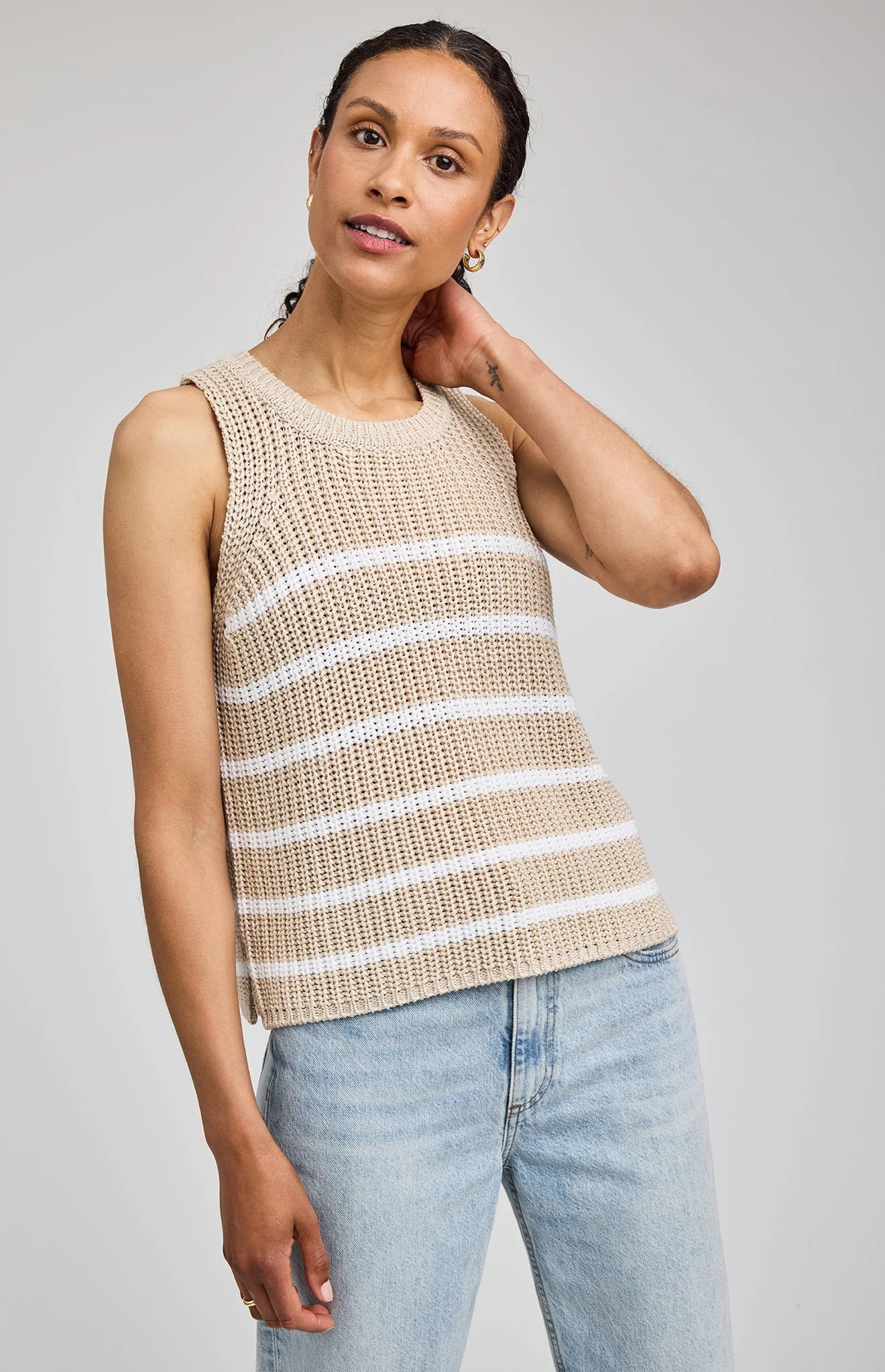 Andrea Knit Tank - White Stripe