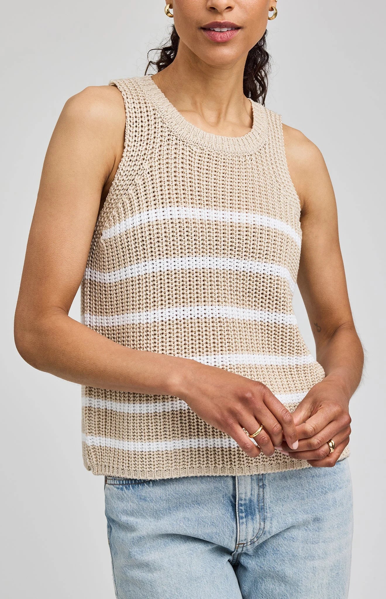 Andrea Knit Tank - White Stripe