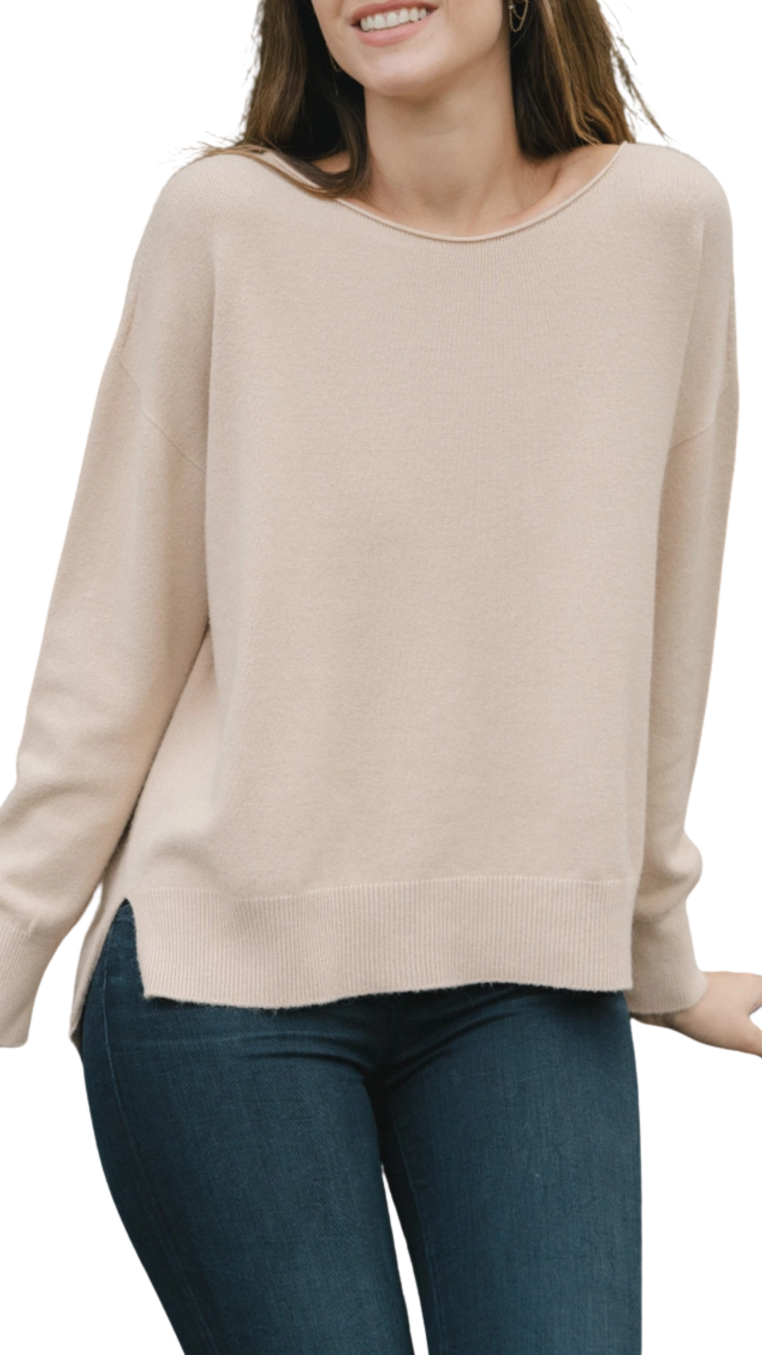 Angela Viscose Crew- Beige