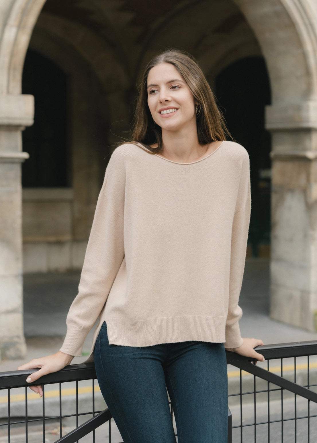 Angela Viscose Crew- Beige