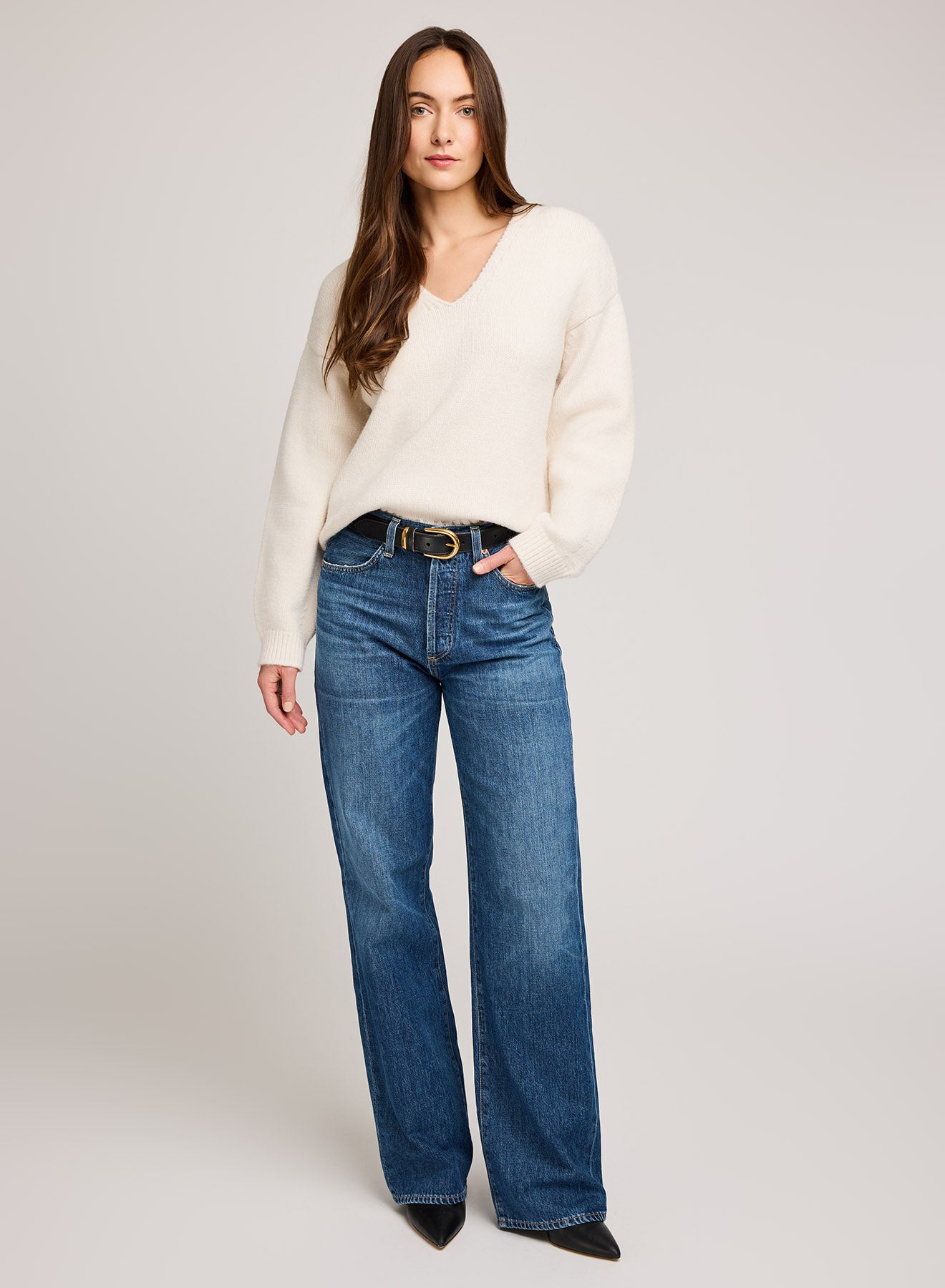 Angelica V-Neck Sweater - Alabaster