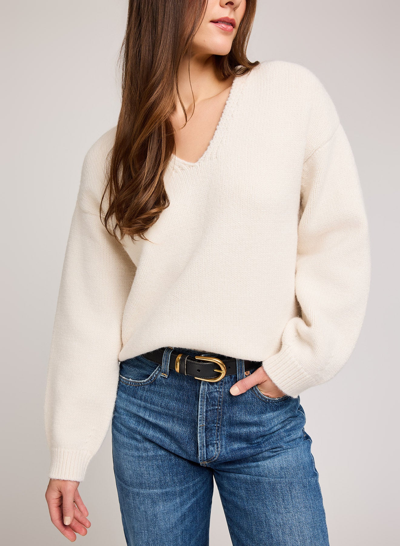 Angelica V-Neck Sweater - Alabaster