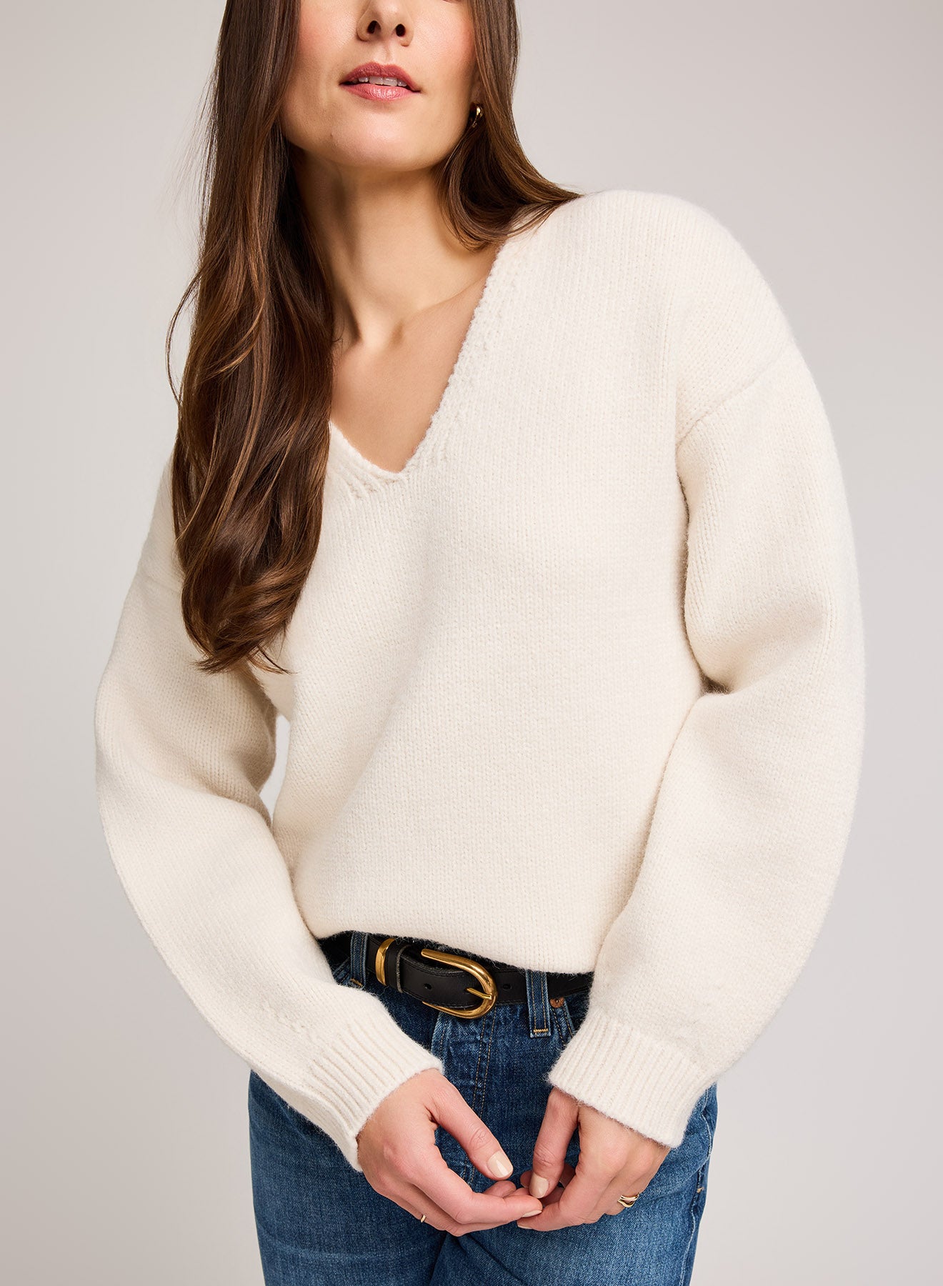 Angelica V-Neck Sweater - Alabaster