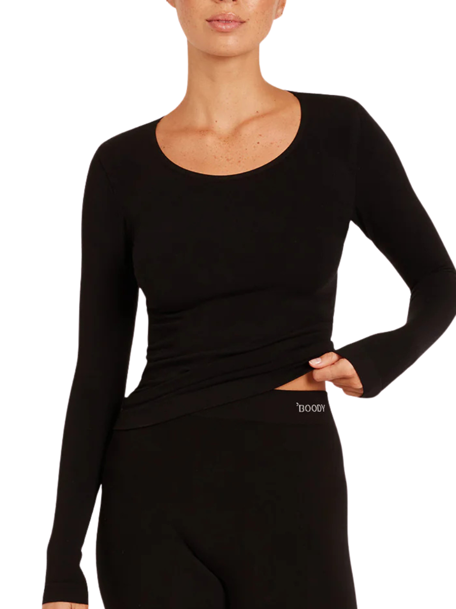 Long Sleeve Base Layer Top- Black