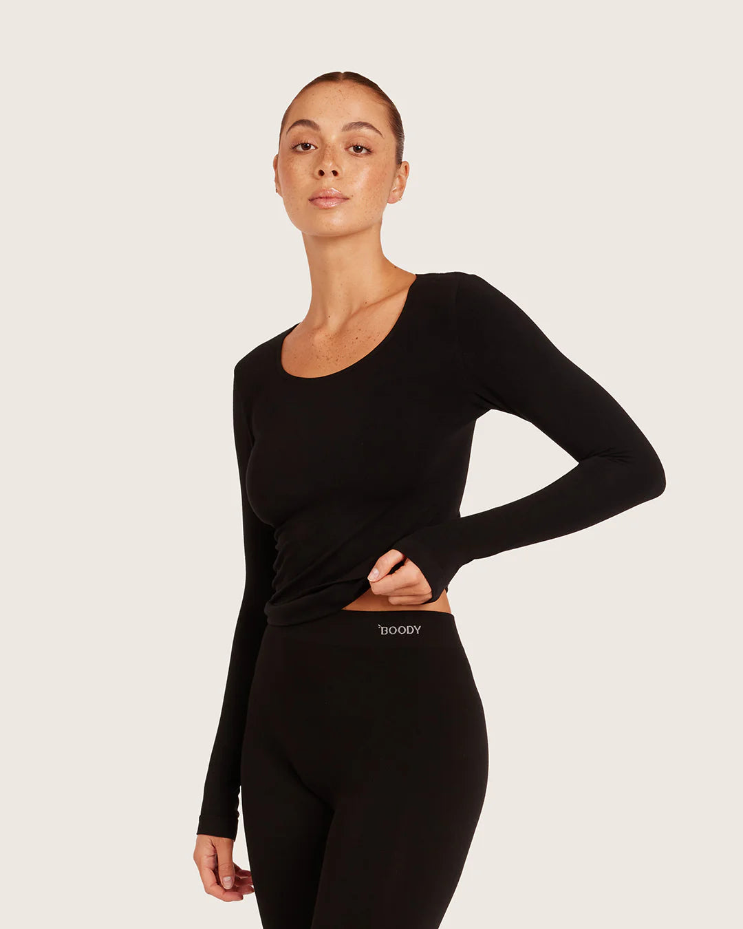 Long Sleeve Base Layer Top- Black