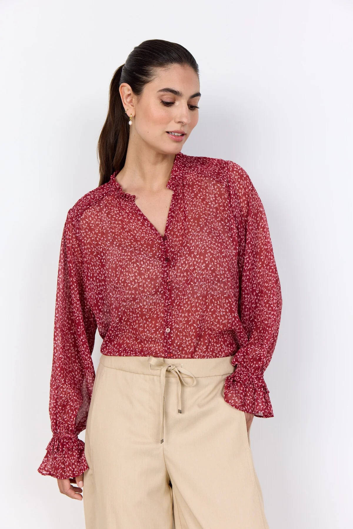 Bebbie Flutter Sleeve Blouse - Ruby Red