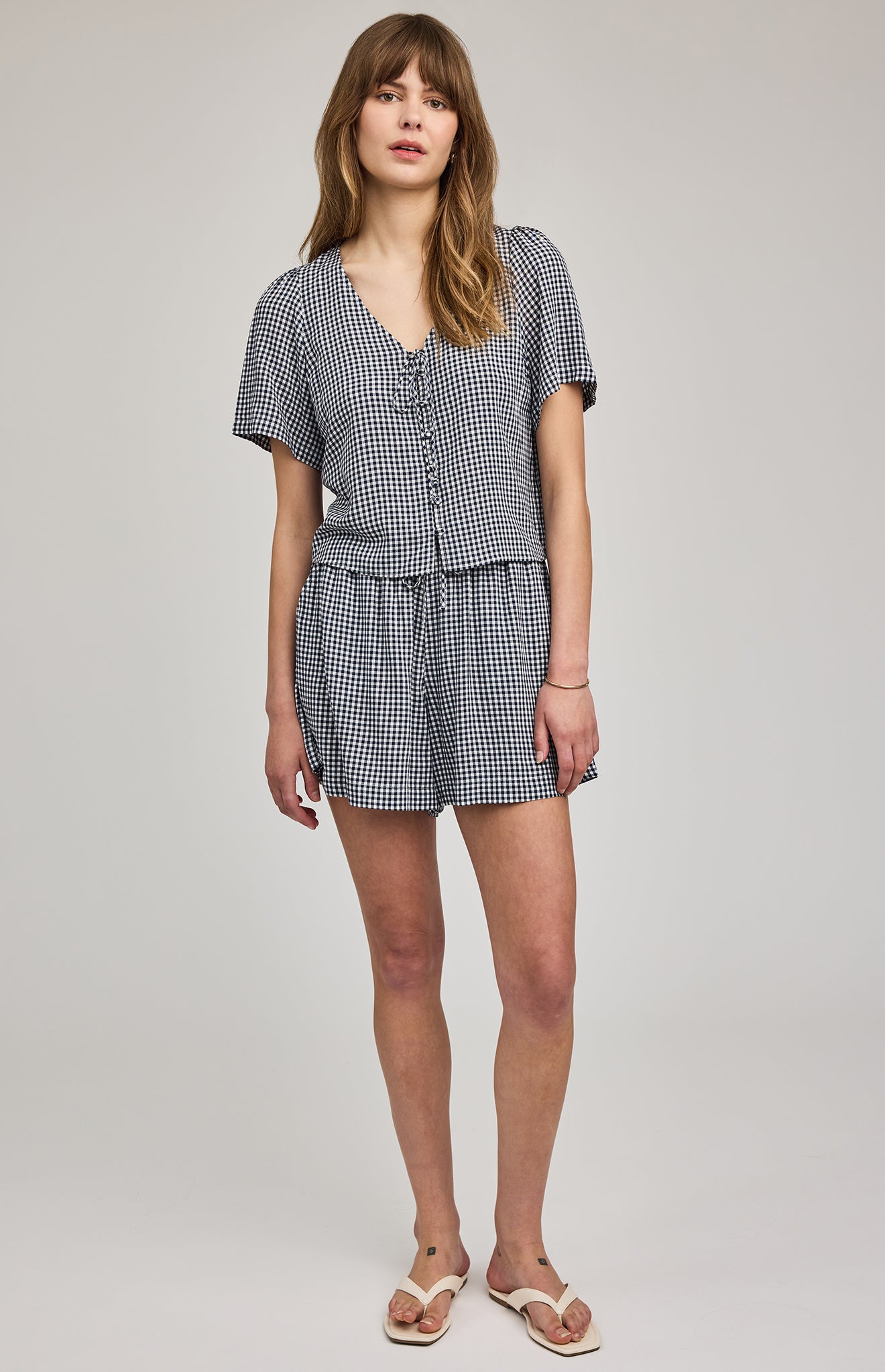 Becca Short Sleeve Blouse - Navy Gingham