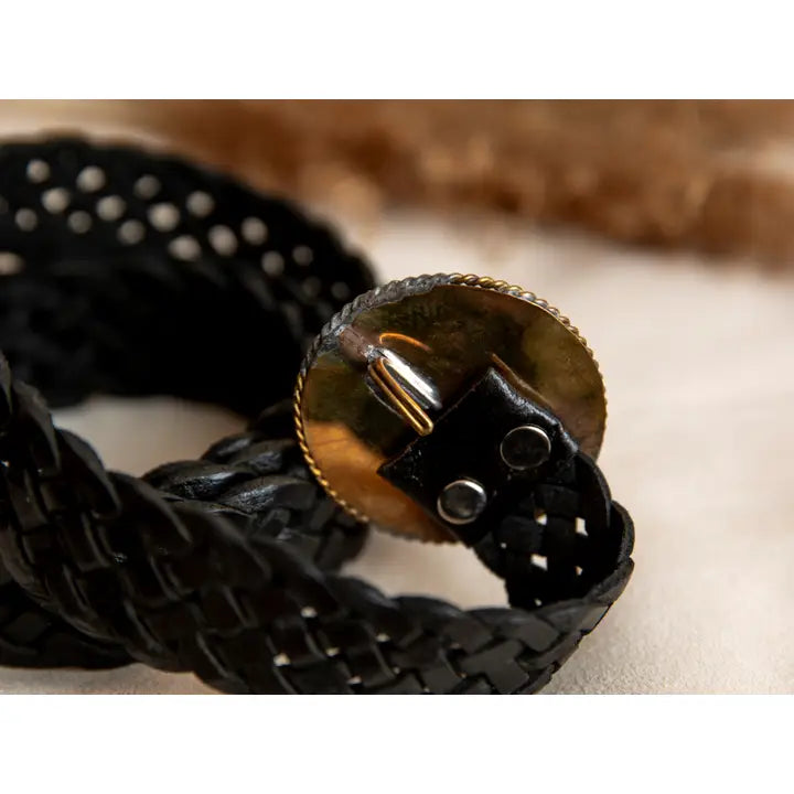 Round Stainless Buckle with two-tone mother-of-Pearl Stone - Braided Belt