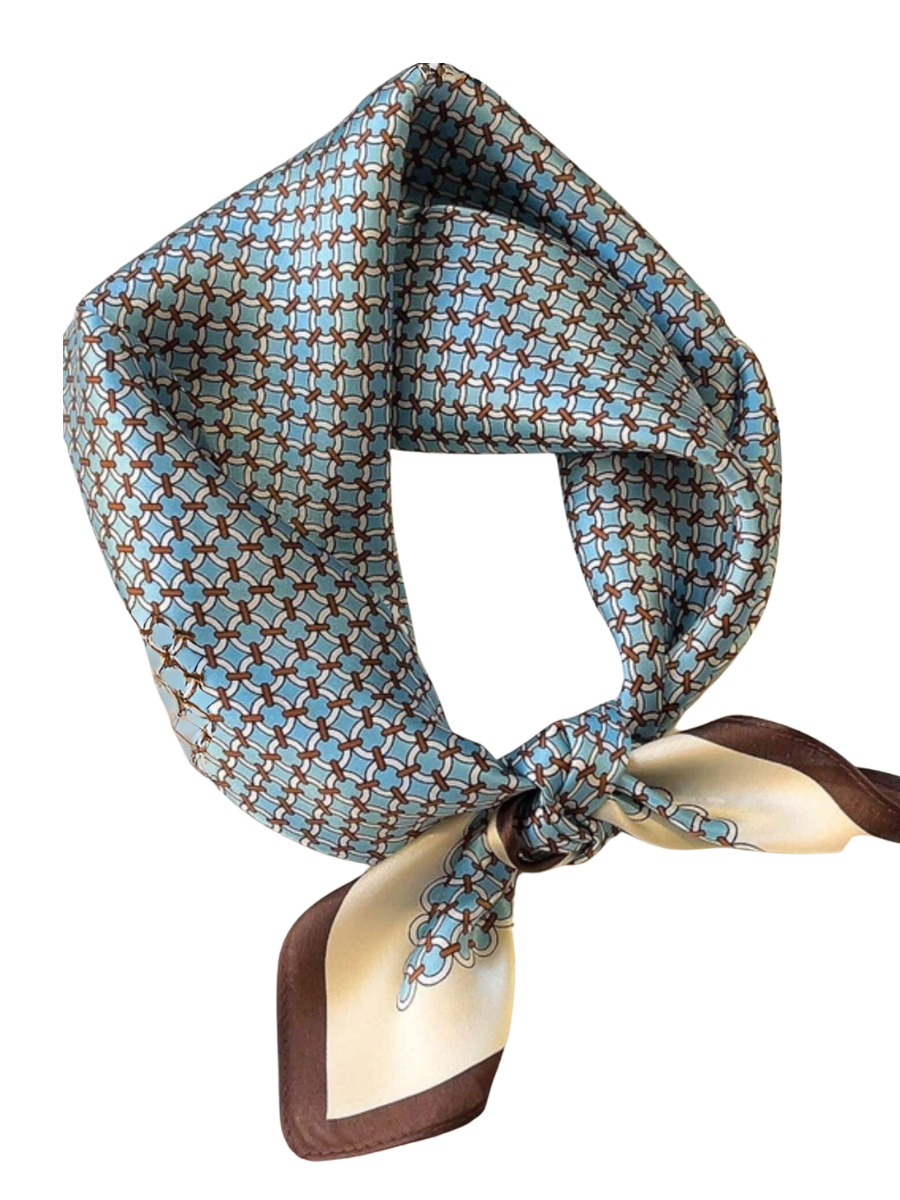 Mulberry Silk Scarf - Blue Geometric Print