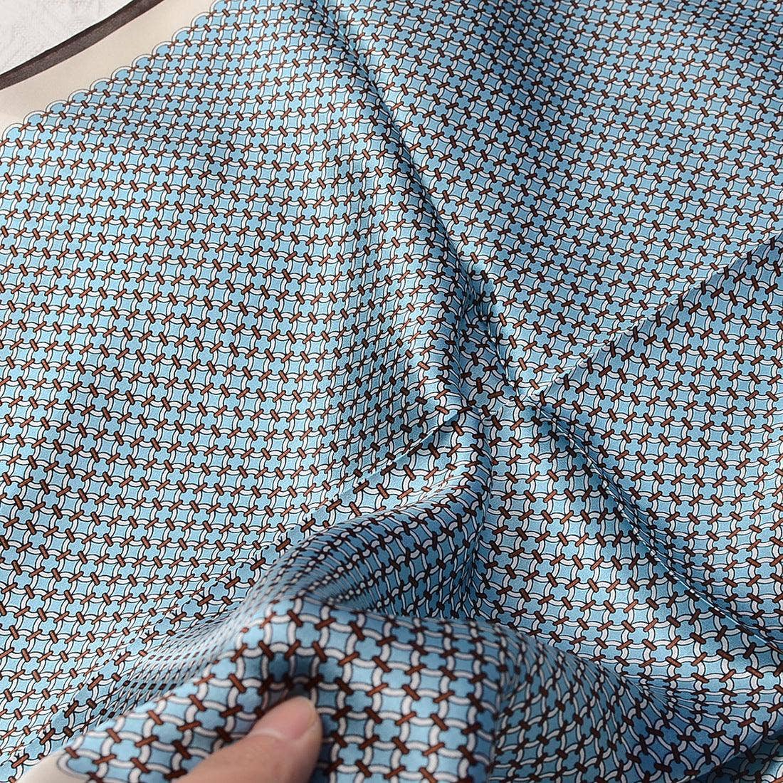 Mulberry Silk Scarf - Blue Geometric Print