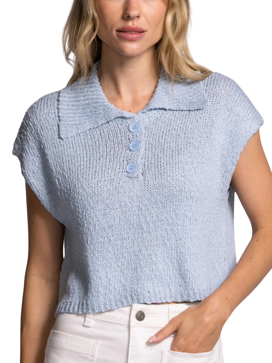 Boca Knit Top - Soft Blue