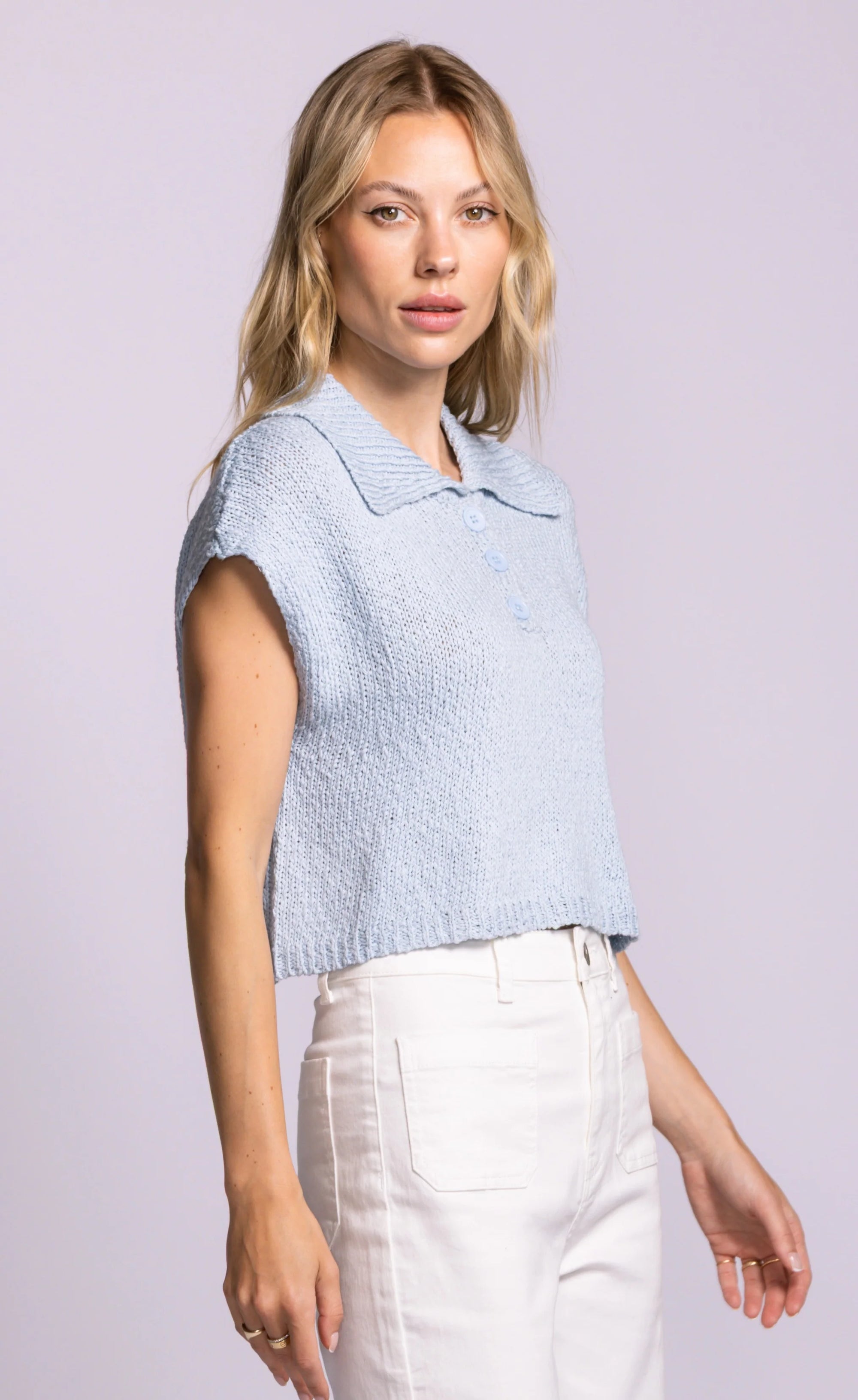 Boca Knit Top - Soft Blue