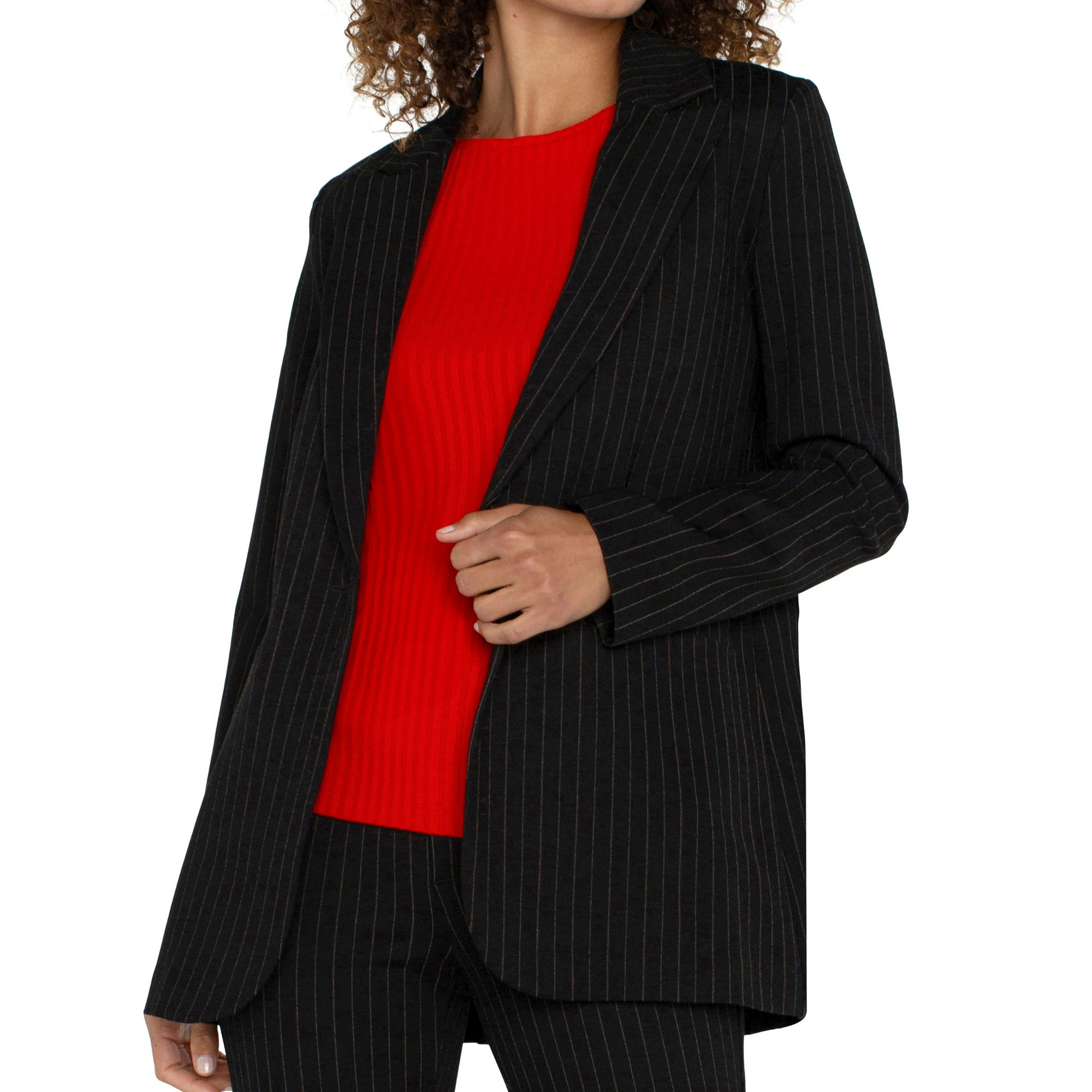 Boyfriend Button Front Blazer in Pinstripe