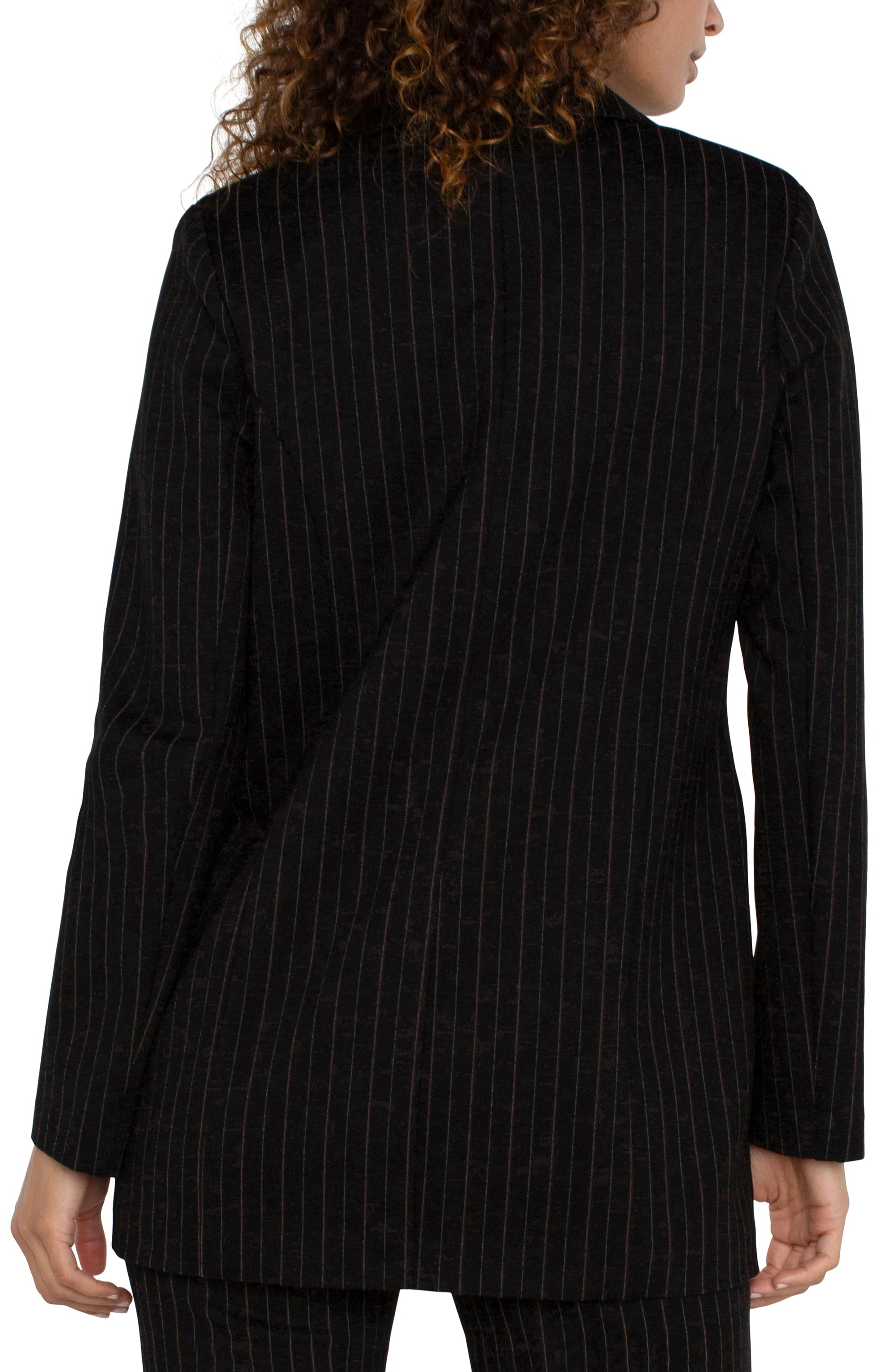 Boyfriend Button Front Blazer in Pinstripe