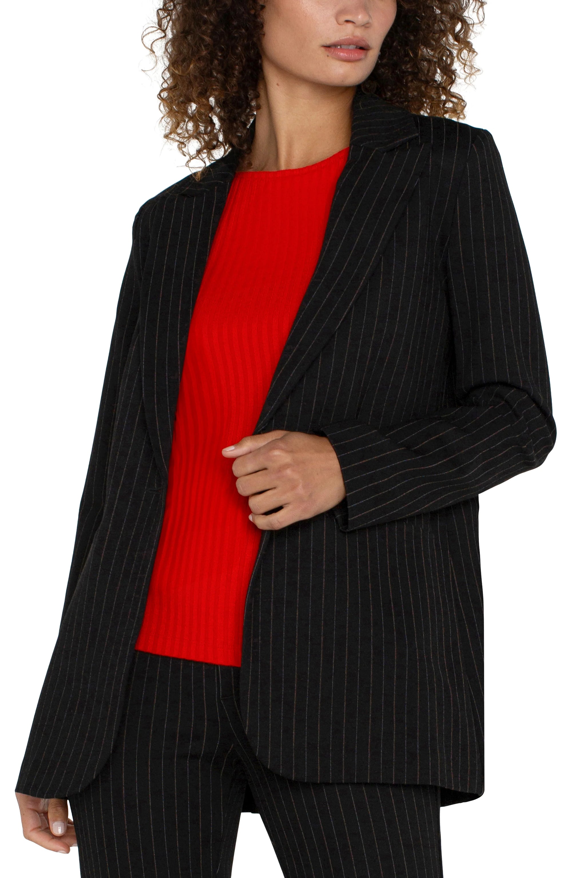 Boyfriend Button Front Blazer in Pinstripe