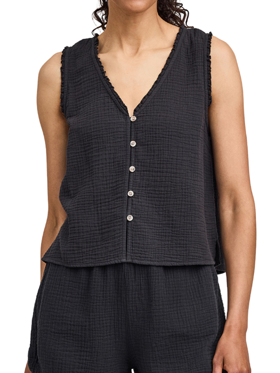 Breanna Cotton Gauze Top- Black