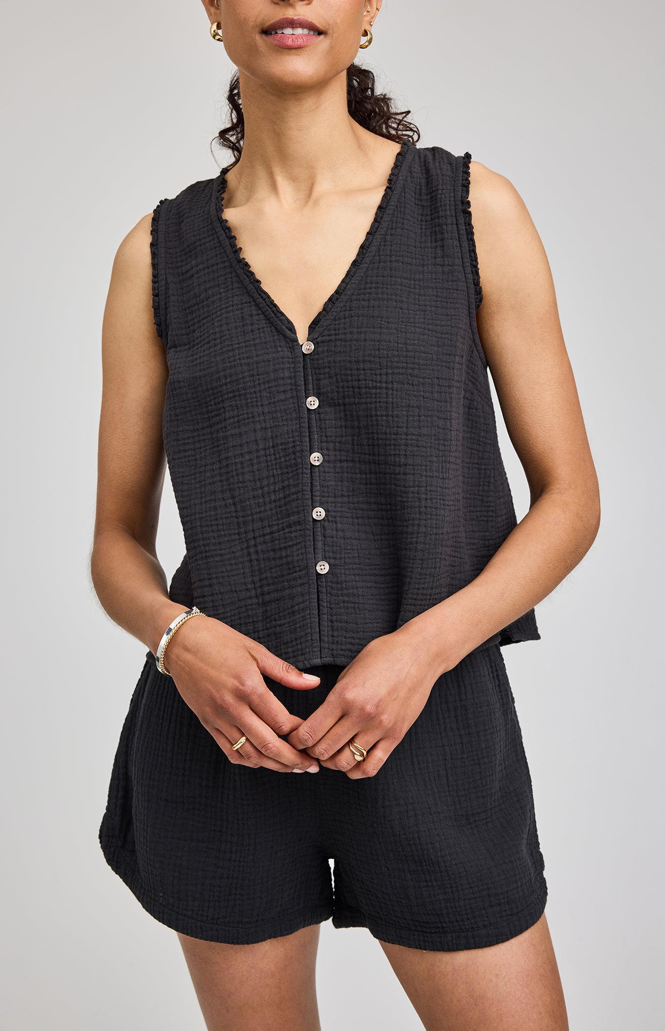 Breanna Cotton Gauze Top- Black